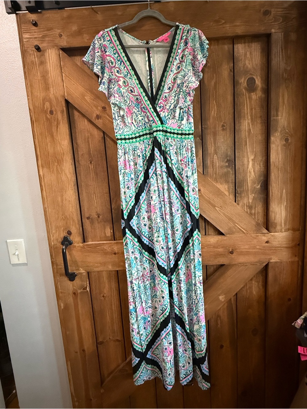 Lilly Pulitzer Pink, Teal & Black Printed Maxi Dress